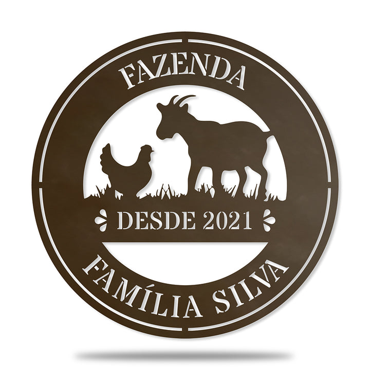 Placa Redonda Fazenda - Galinha e Cabra