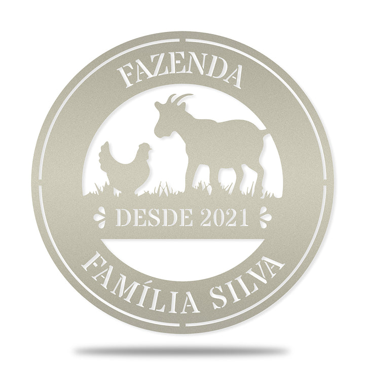Placa Redonda Fazenda - Galinha e Cabra