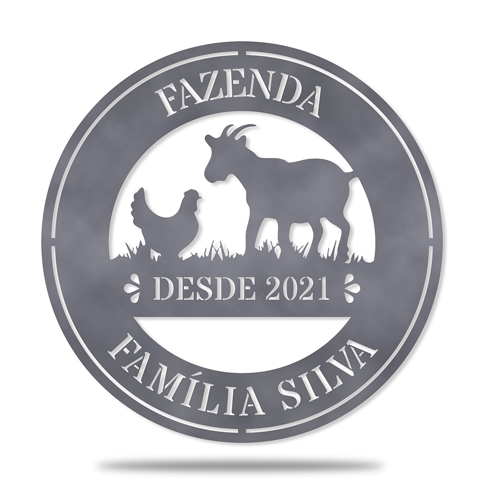 Placa Redonda Fazenda - Galinha e Cabra