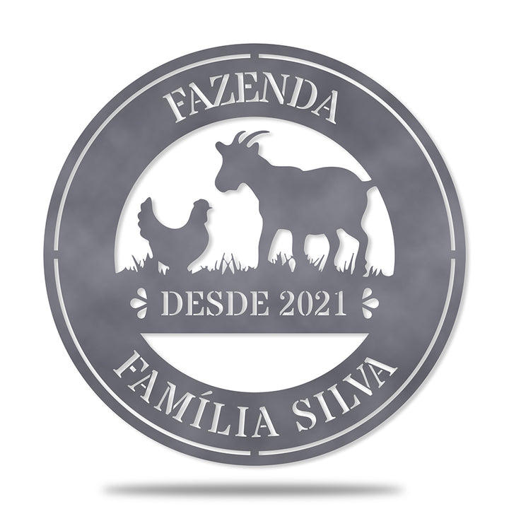 Placa Redonda Fazenda - Galinha e Cabra