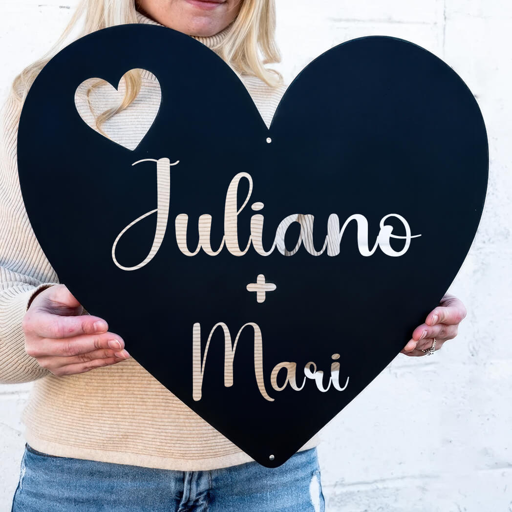 Coração com Nome do Casal em Metal - Personalize