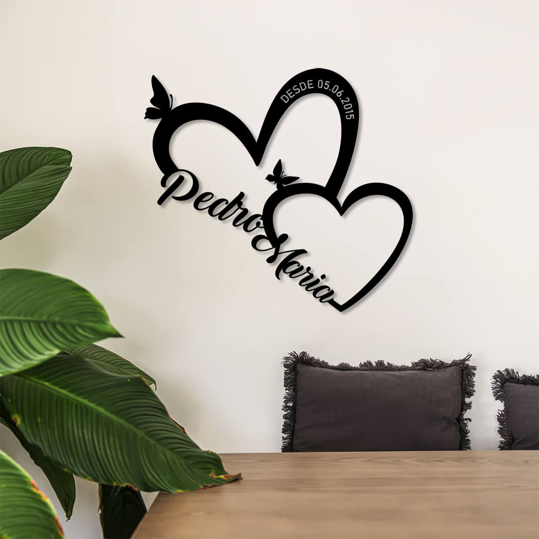Placa Dois Corações em Metal