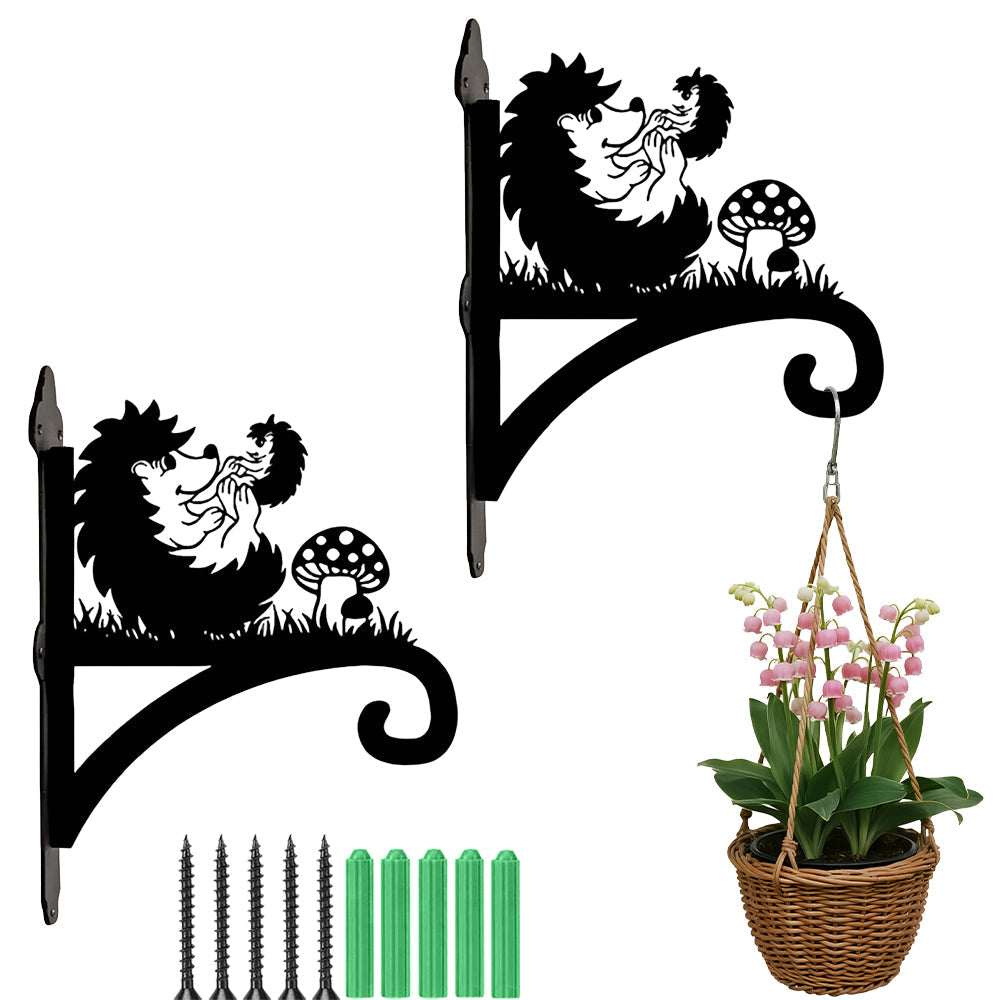 Ouriços e Cogumelo - Suporte de Planta em Metal