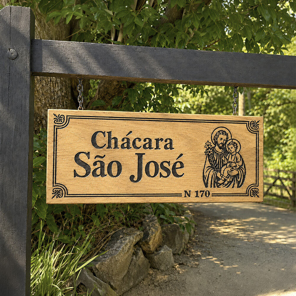Placa de Madeira Entalhada Religiosa