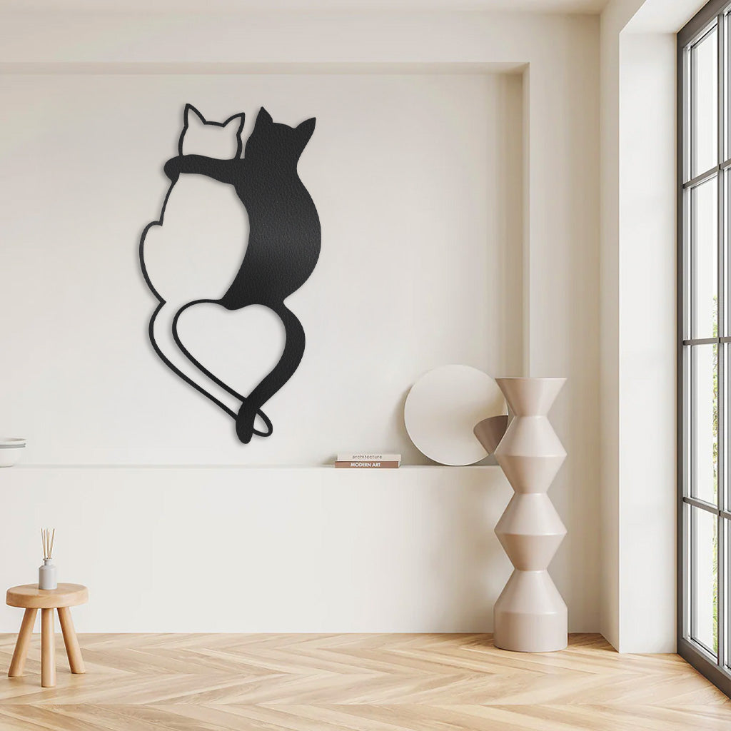 Gatos Abraçando em metal — ângulo lateral da peça