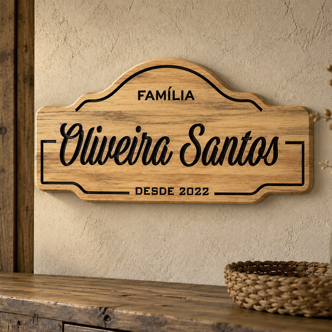 Placa Sobrenome da Família Entalhada