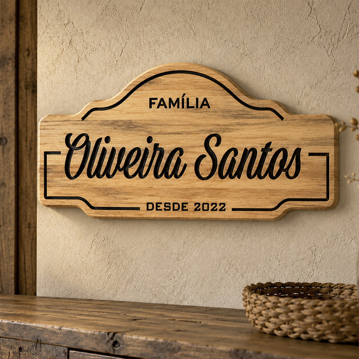 Placa Sobrenome da Família Entalhada