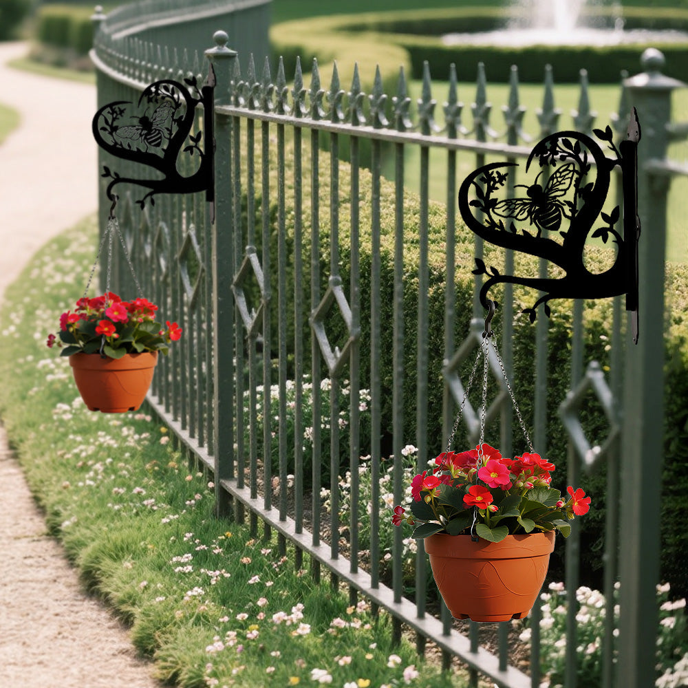 Abelha e Coração  - Suporte de Planta em Metal