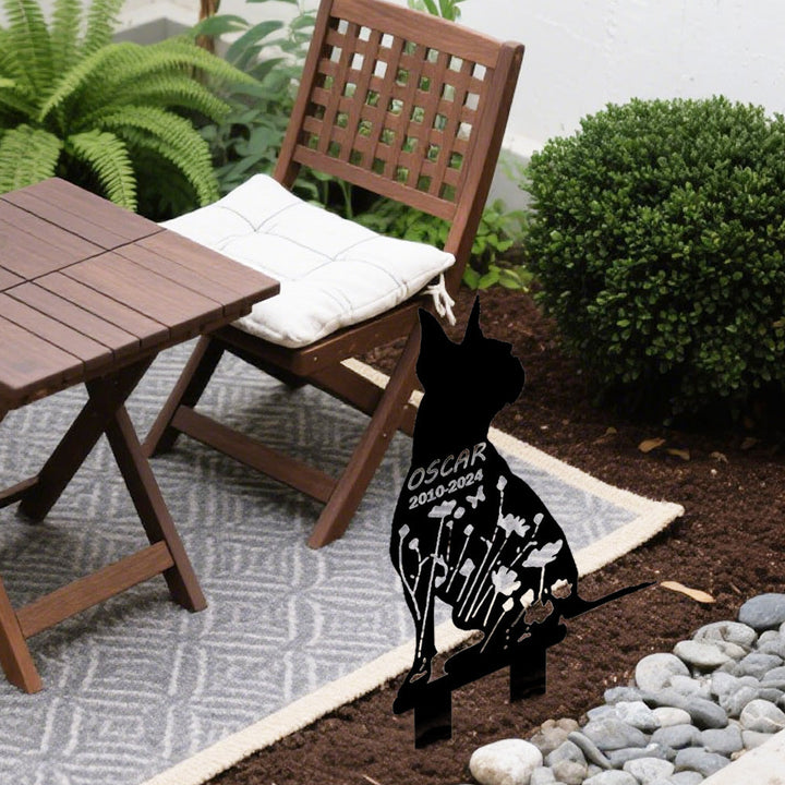 Boston Terrier - Memorial em metal — detalhe do acabamento artesanal