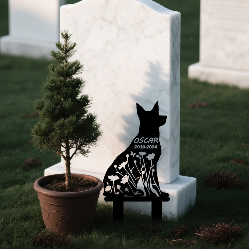 Pastor Belga Malinois - Memorial em metal — ângulo lateral da peça