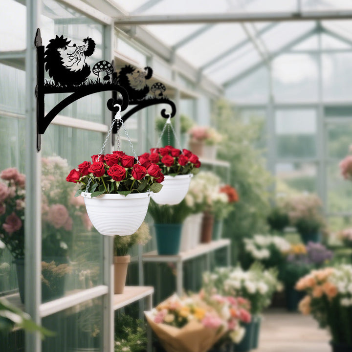 Ouriços e Cogumelo - Suporte de Planta em Metal