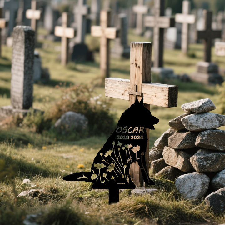 Pastor Belga Tervuren - Memorial em metal — ângulo lateral da peça