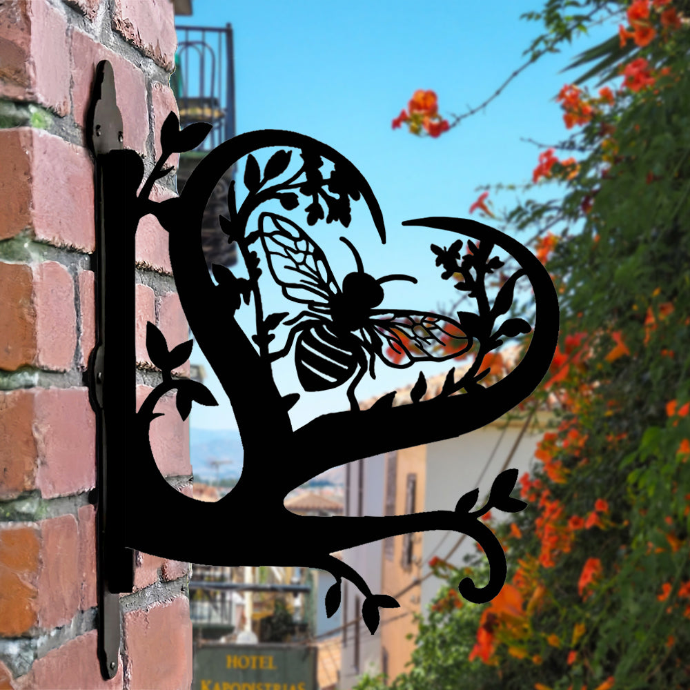 Abelha e Coração  - Suporte de Planta em Metal