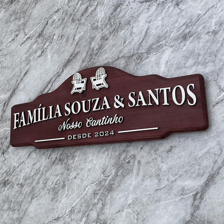 Placa de Madeira Área de Lazer — detalhe das bordas e contornos