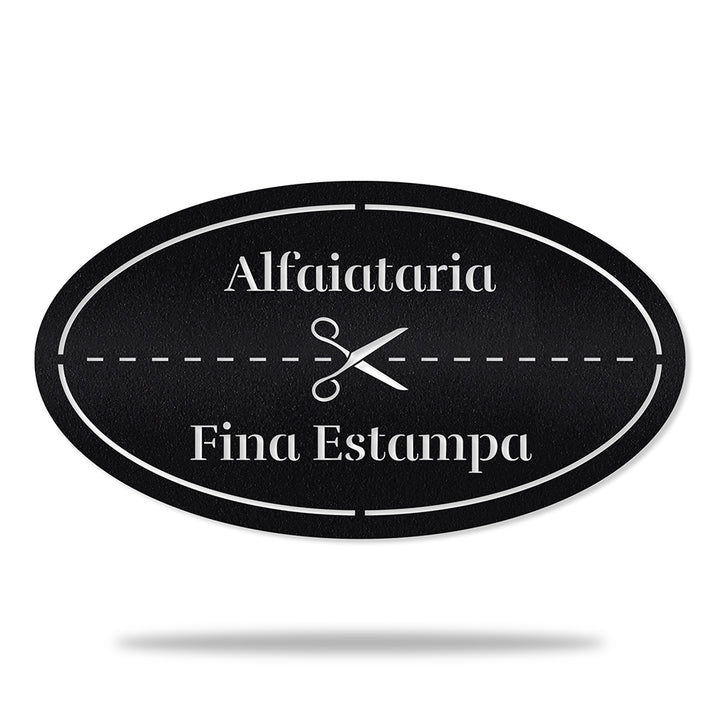Placa Alfaiataria em metal, personalizada sob medida