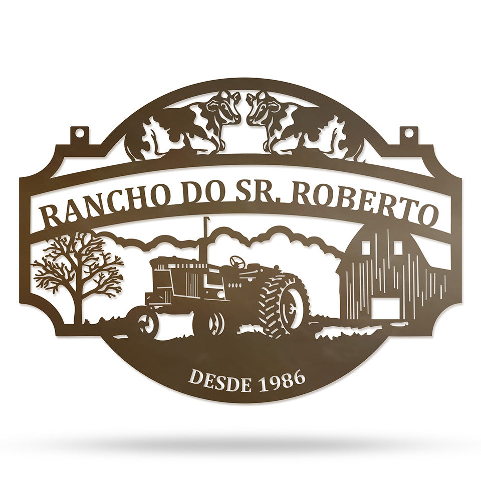 Placa Rancho com Trator em metal — apresentação do produto finalizado