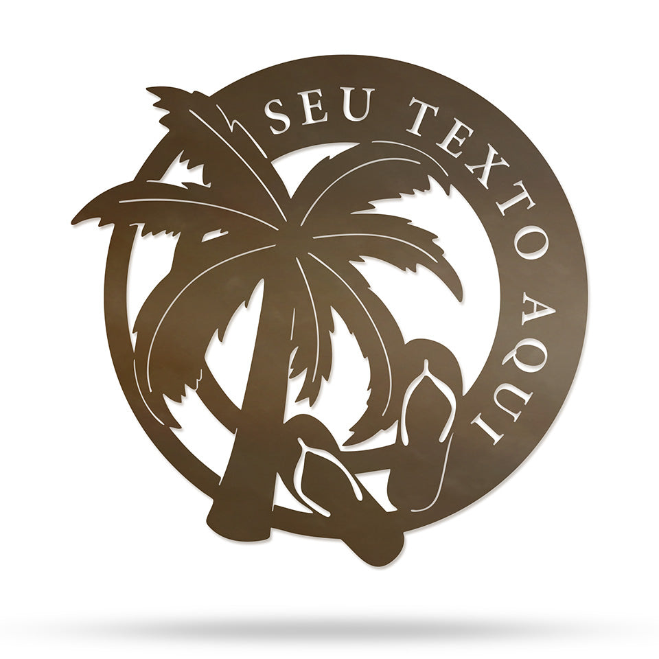 Placa Refúgio Tropical em metal — apresentação do produto finalizado