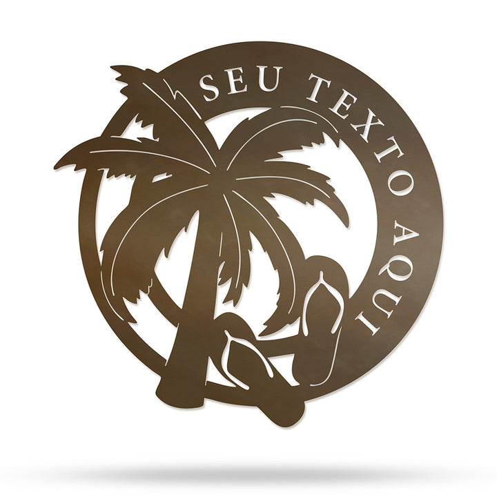 Placa Refúgio Tropical em metal — apresentação do produto finalizado
