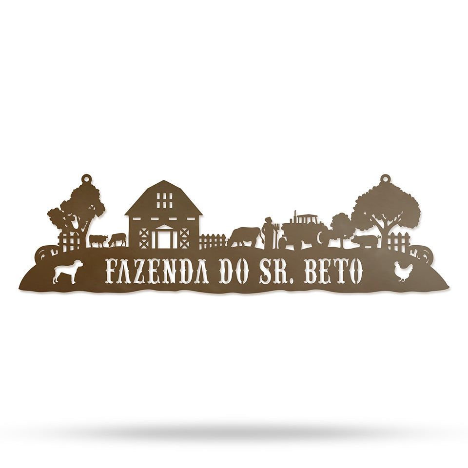 Placa Vida Rural em metal — apresentação do produto finalizado