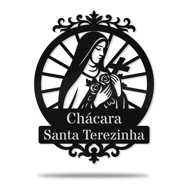 Placa Santa Terezinha em metal, personalizada sob medida