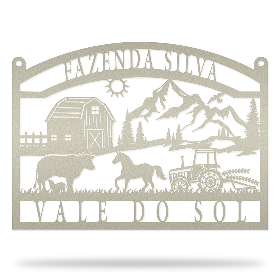 Placa Cenário Rural em metal — perspectiva complementar da peça