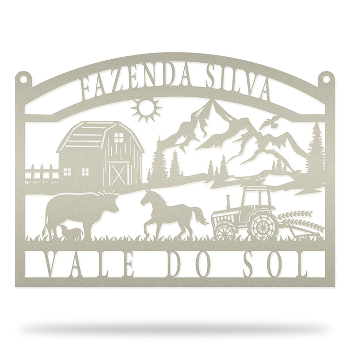 Placa Cenário Rural em metal — perspectiva complementar da peça