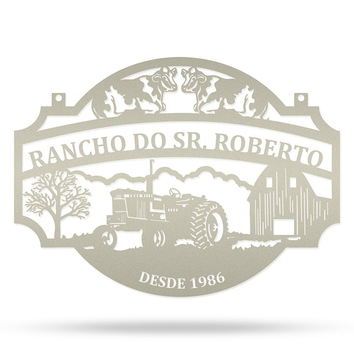 Placa Rancho com Trator em metal — imagem ampliada do acabamento