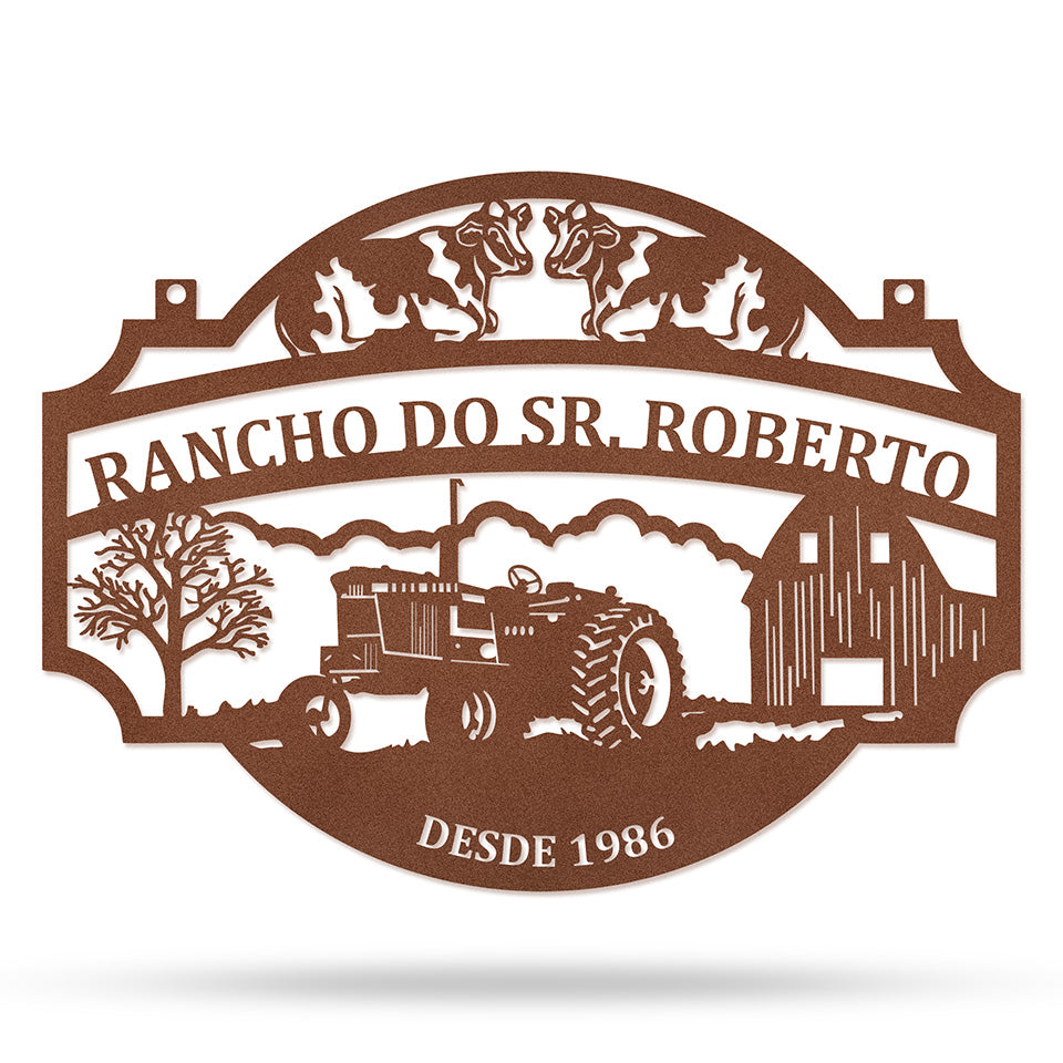 Placa Rancho com Trator em metal — perspectiva complementar da peça