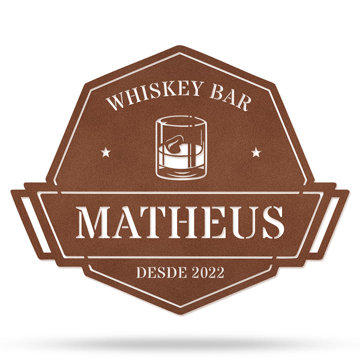 Whiskey Bar em metal — imagem ampliada do acabamento