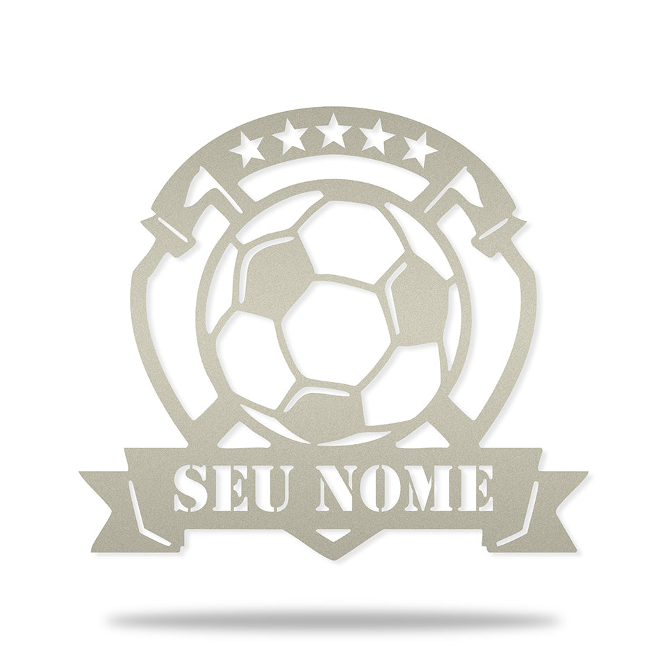 Emblema Bola de Futebol em metal — apresentação do produto finalizado