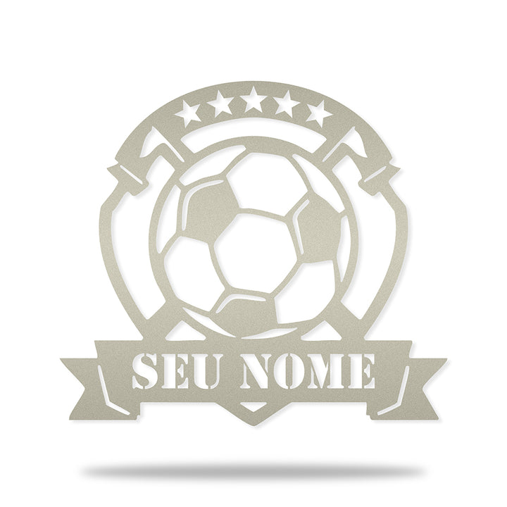 Emblema Bola de Futebol em metal — apresentação do produto finalizado