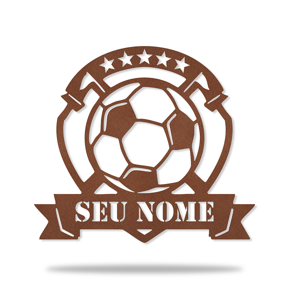 Emblema Bola de Futebol em metal — detalhe das bordas e contornos