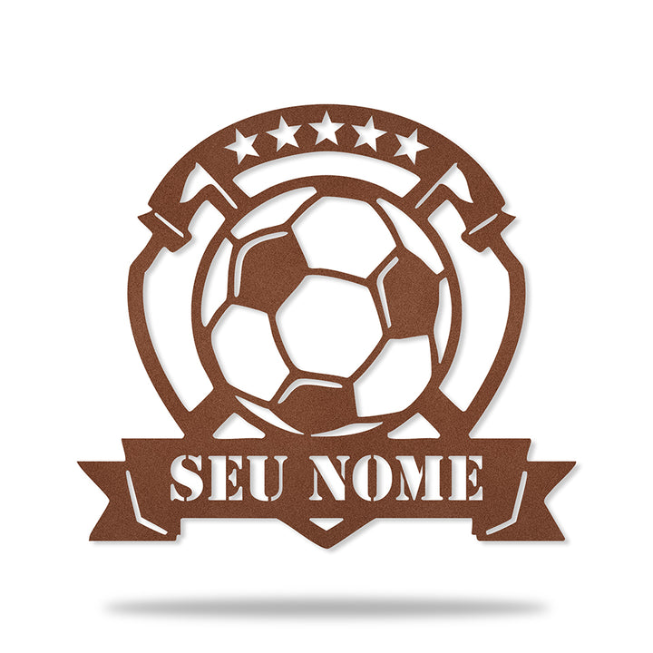 Emblema Bola de Futebol em metal — detalhe das bordas e contornos