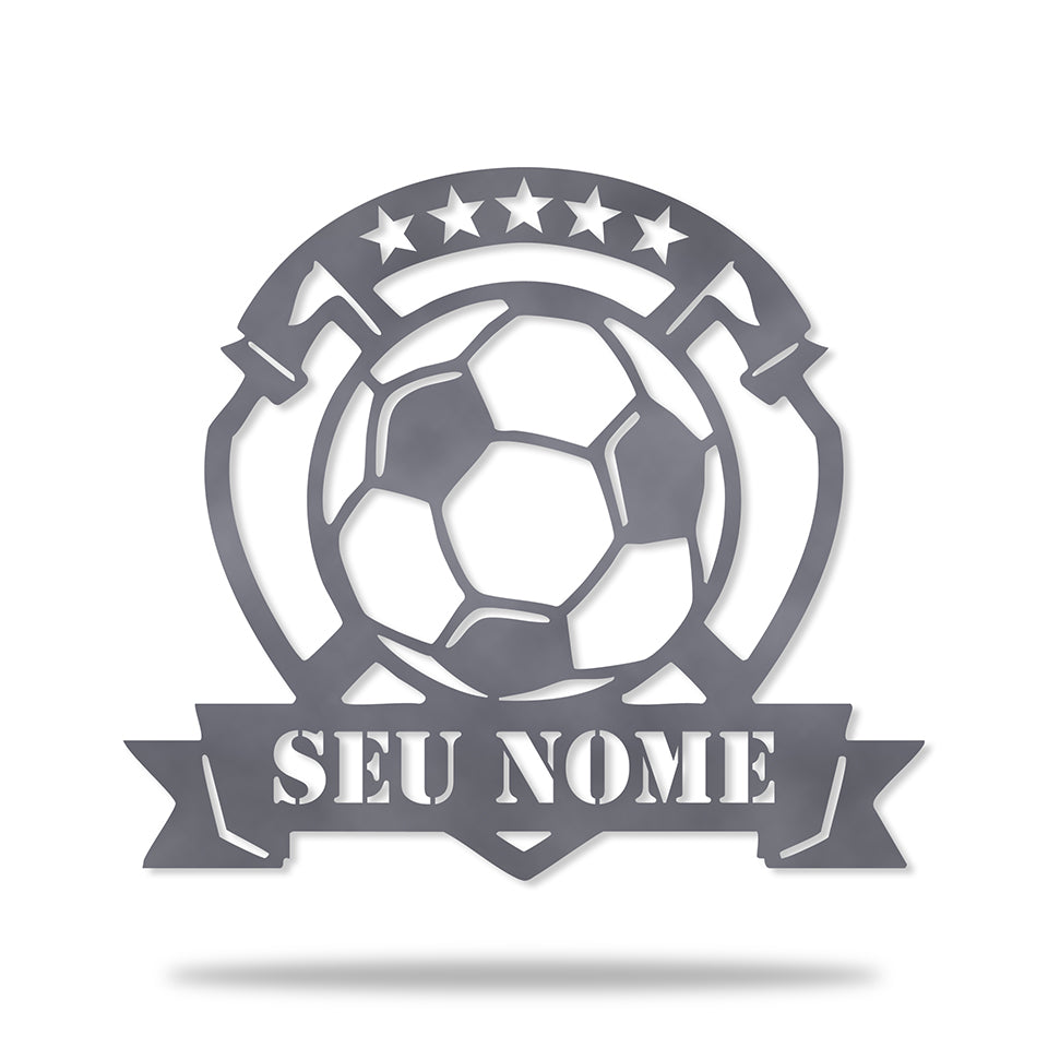Emblema Bola de Futebol em metal — arte decorativa em primeiro plano