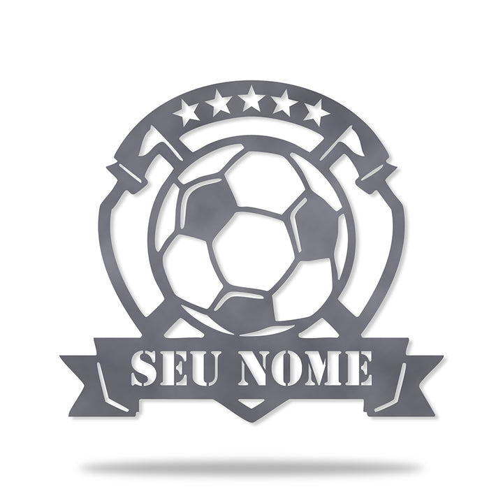 Emblema Bola de Futebol em metal — arte decorativa em primeiro plano