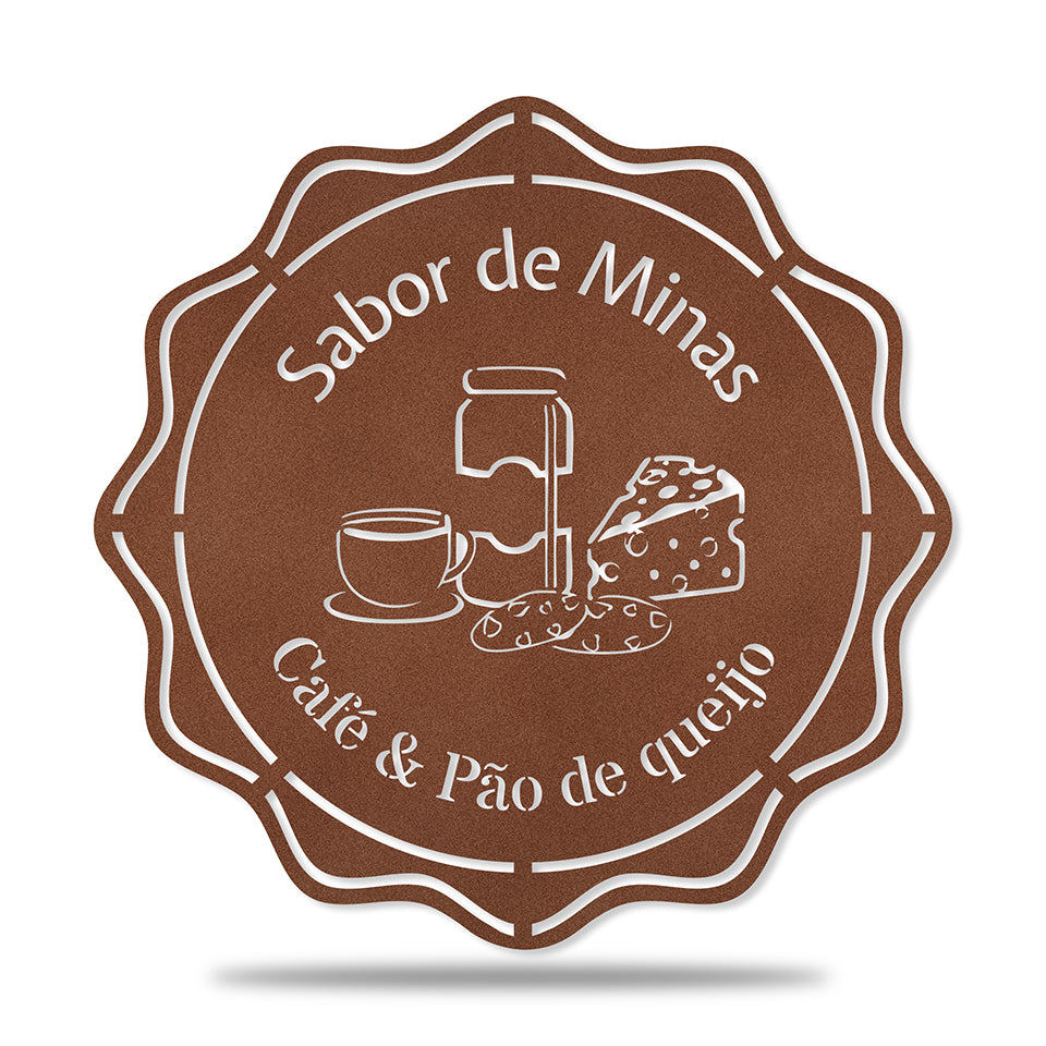 Placa Café da Manhã em metal — detalhe das bordas e contornos