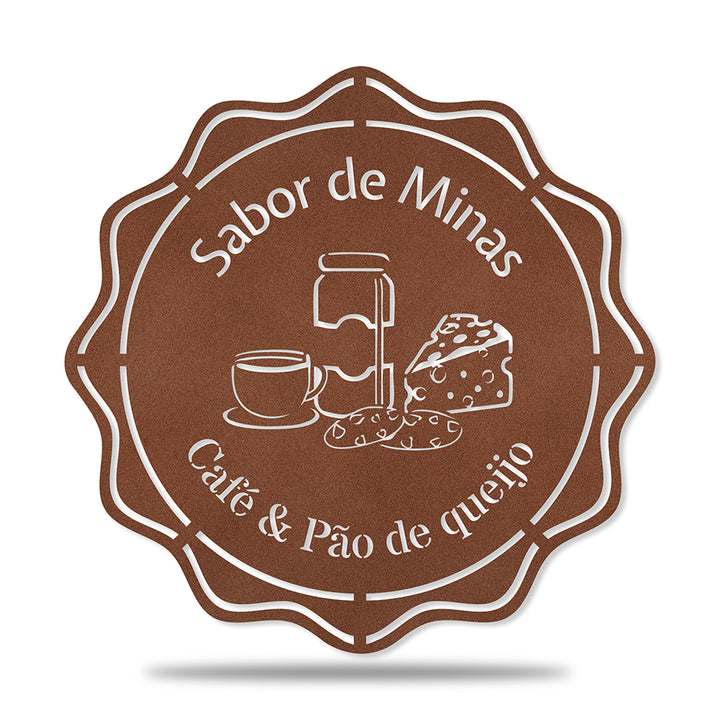 Placa Café da Manhã em metal — detalhe das bordas e contornos