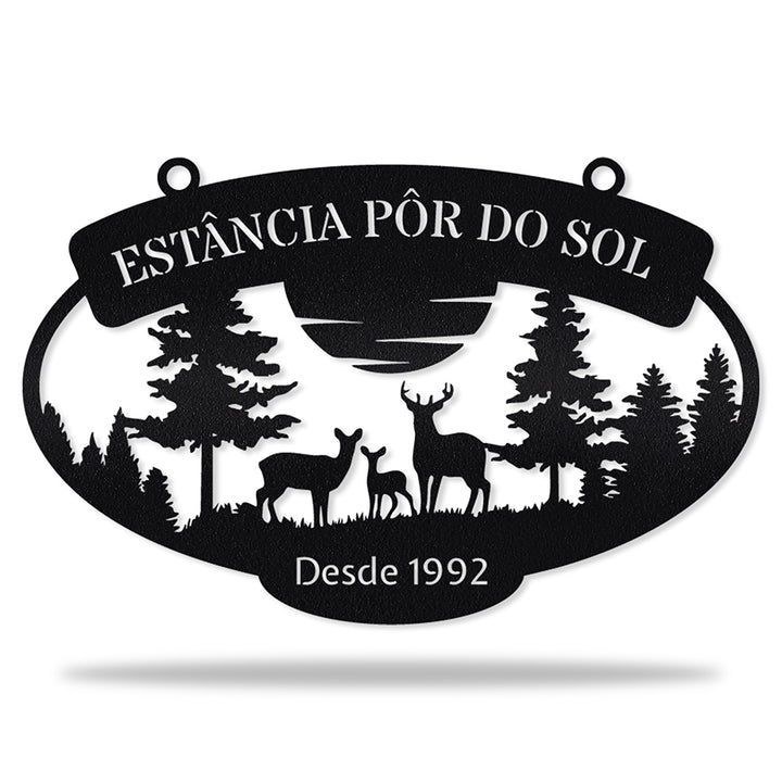 Placa Estância Pôr do Sol em metal, personalizada sob medida