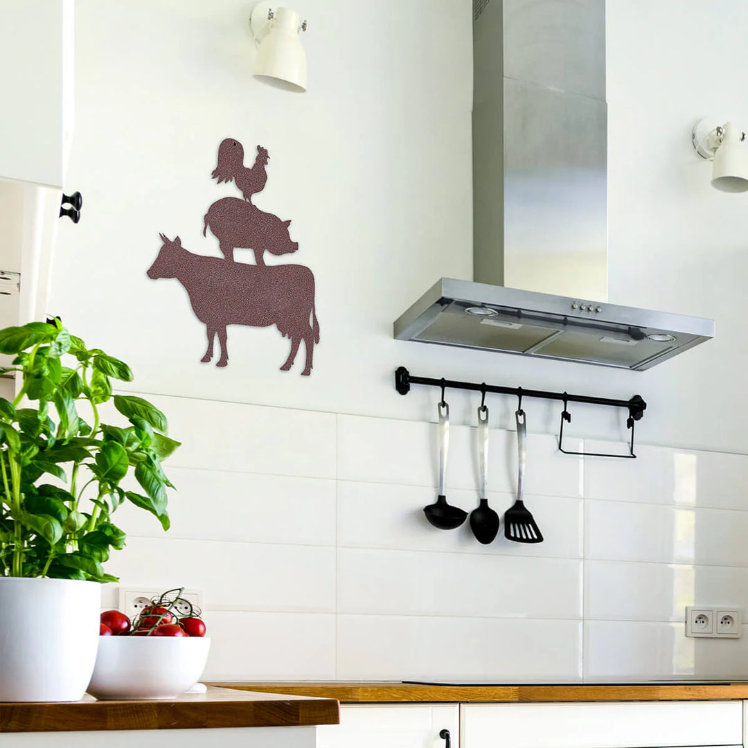 Placa Animais de Criação I em metal — detalhe do acabamento artesanal