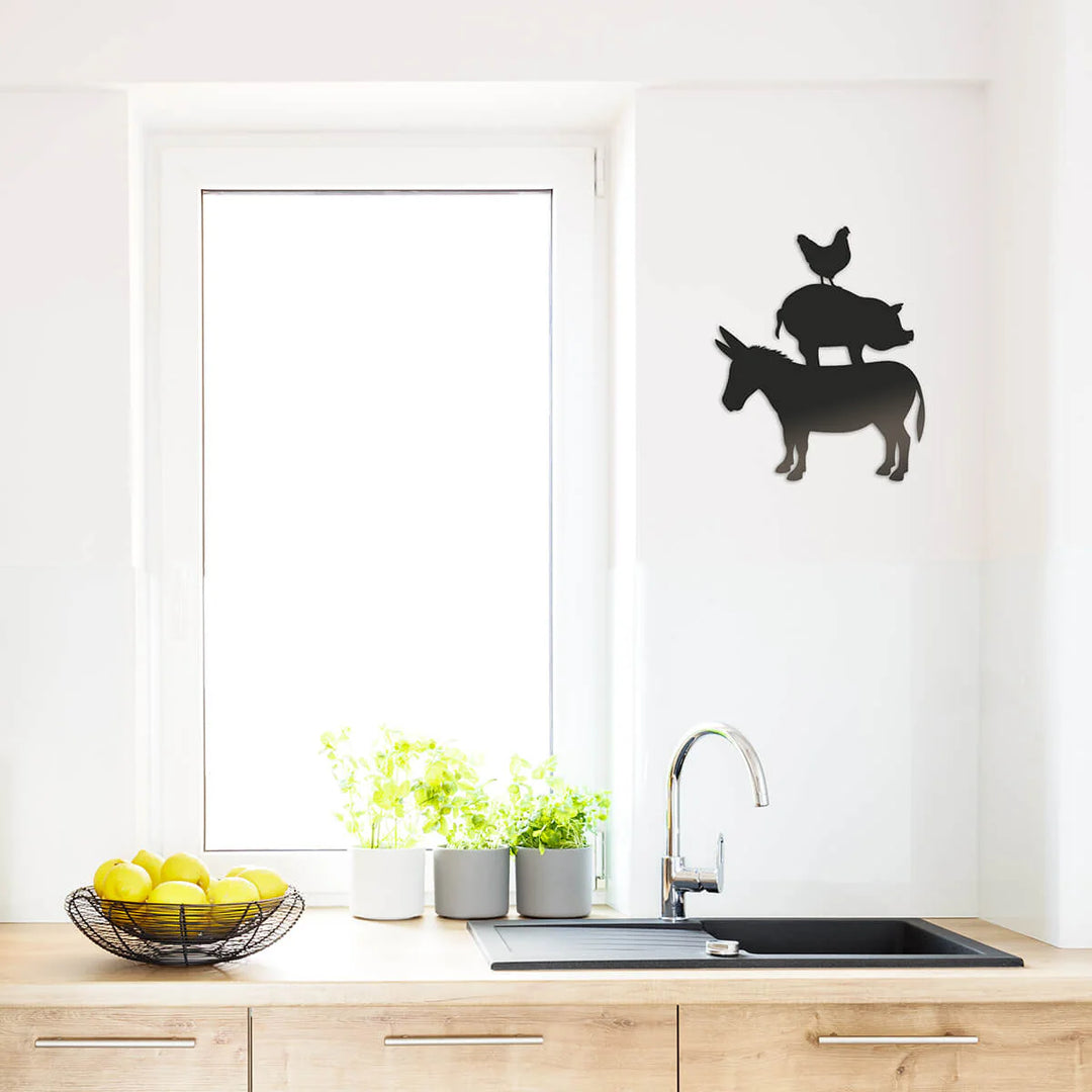 Placa Animais de Criação II em metal — detalhe do acabamento artesanal