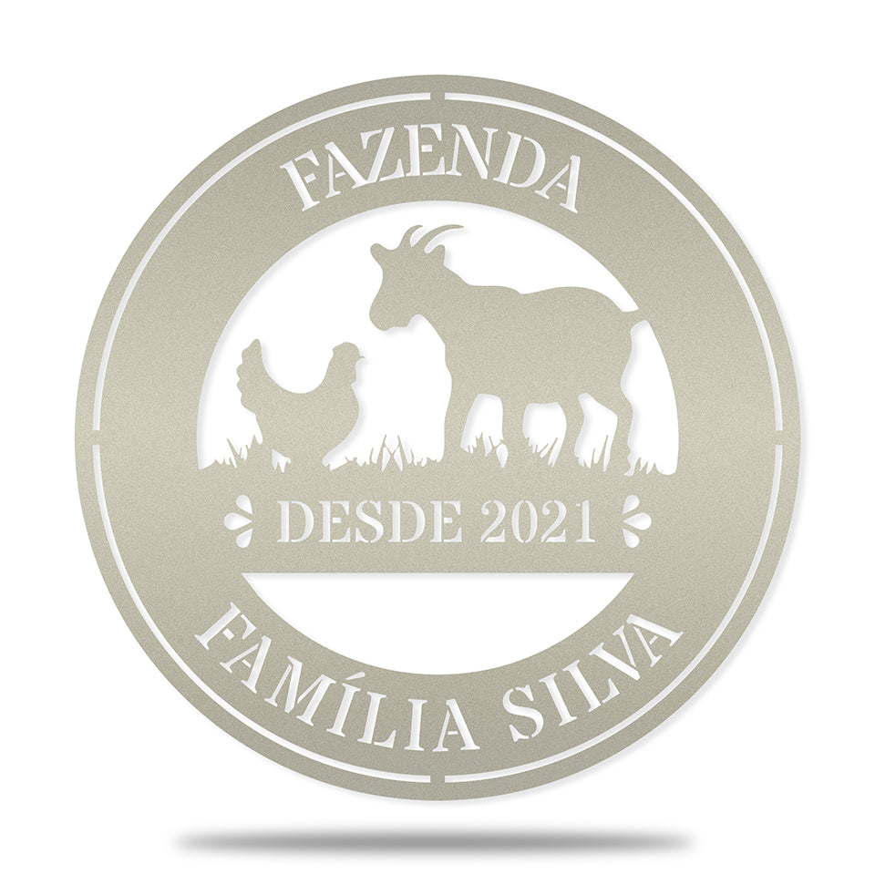 Placa Redonda Fazenda - Galinha e Cabra