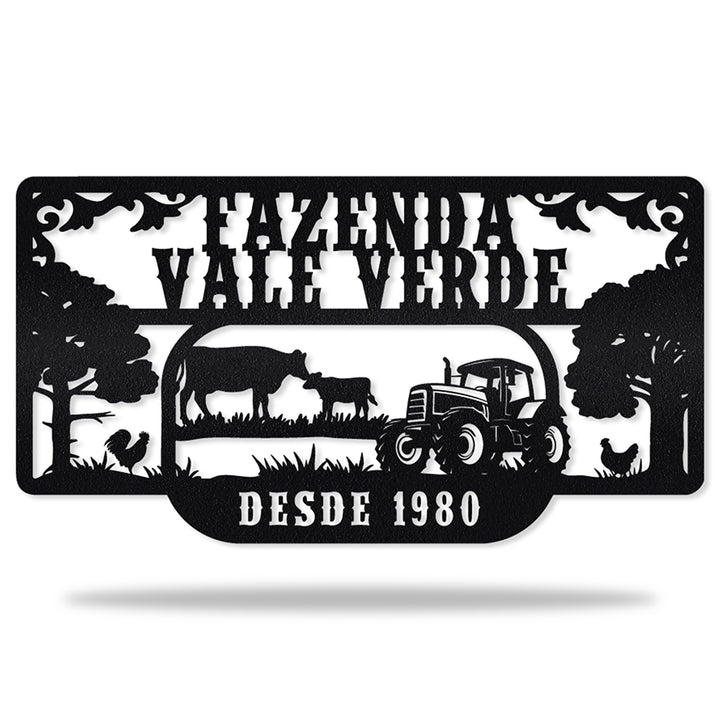 Placa Fazenda Vale Verde em metal, personalizada sob medida