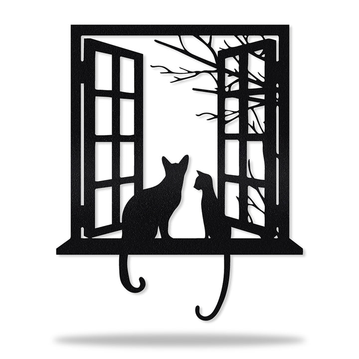 Gatos na Janela I em metal, personalizada sob medida