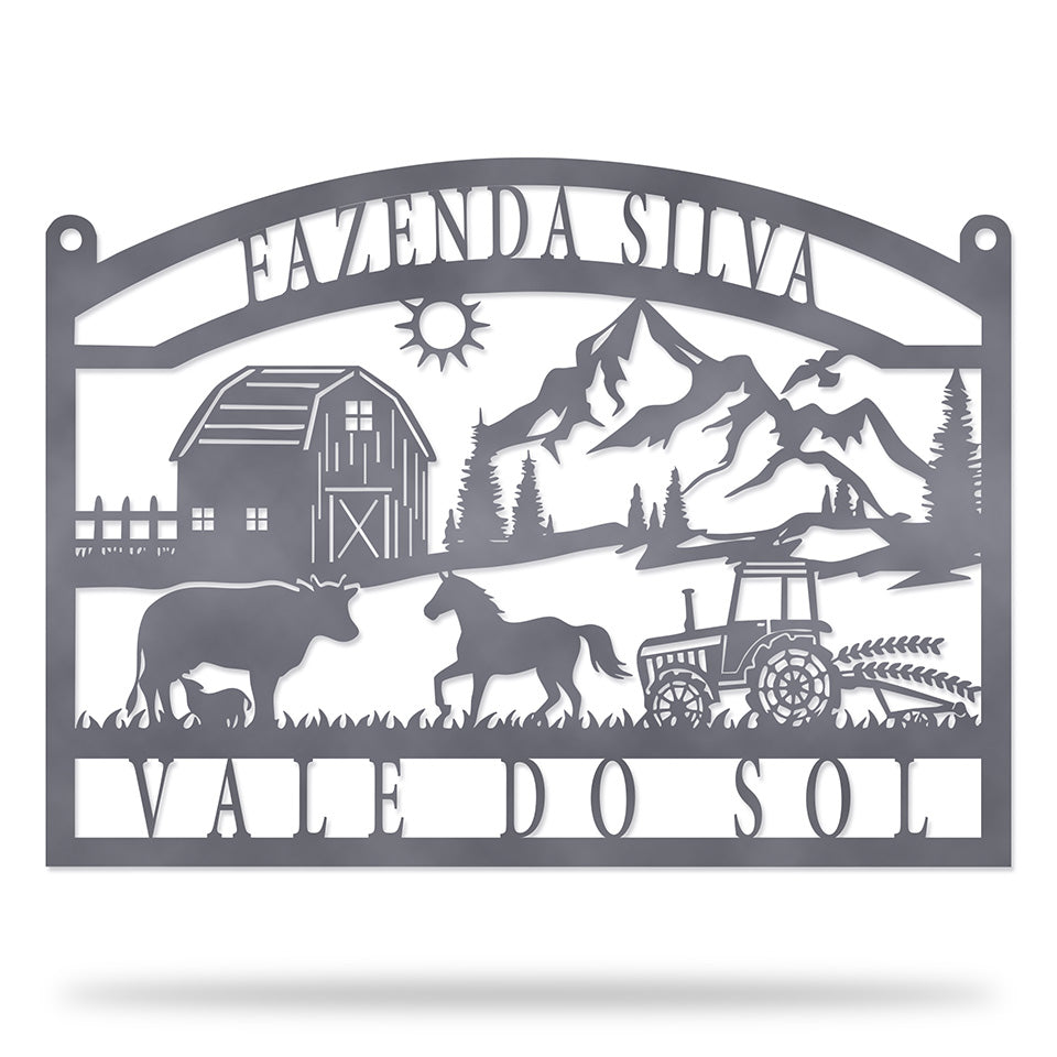 Placa Cenário Rural em metal — imagem ampliada do acabamento