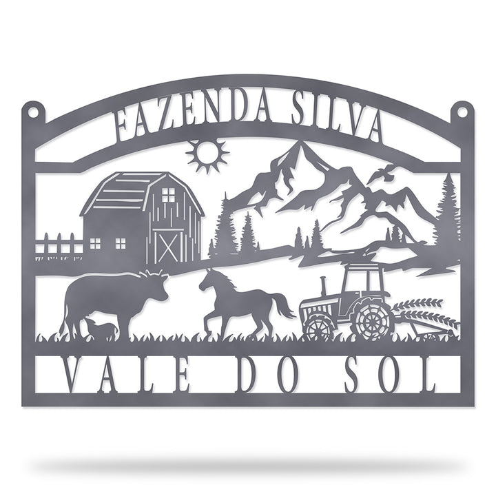 Placa Cenário Rural em metal — imagem ampliada do acabamento
