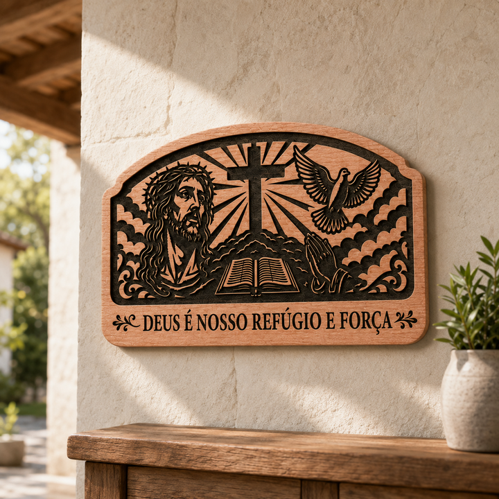 Placa Decorativa Religiosa Entalhada
