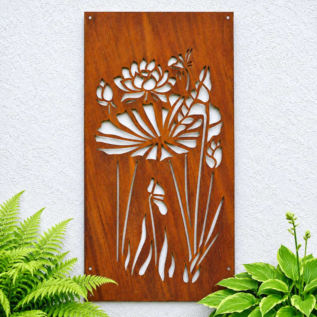 Painel de Privacidade Metálico – Flores de Lótus