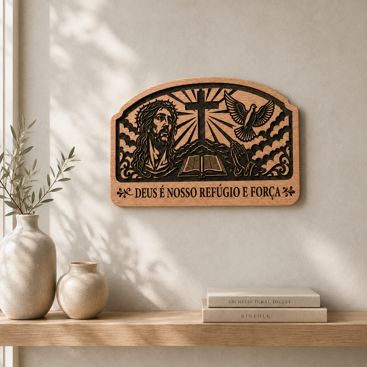 Placa Decorativa Religiosa Entalhada