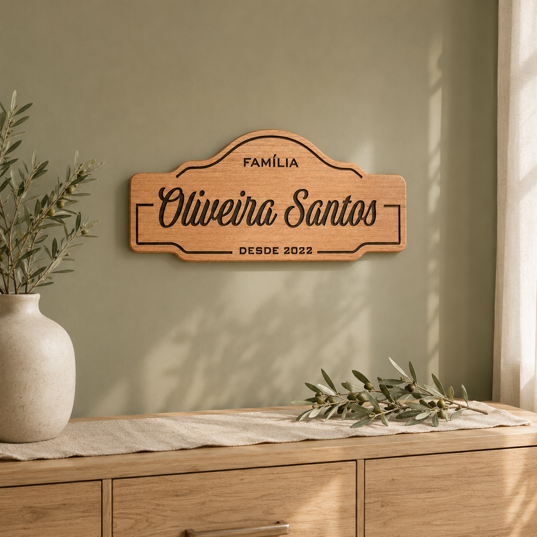 Placa Sobrenome da Família Entalhada