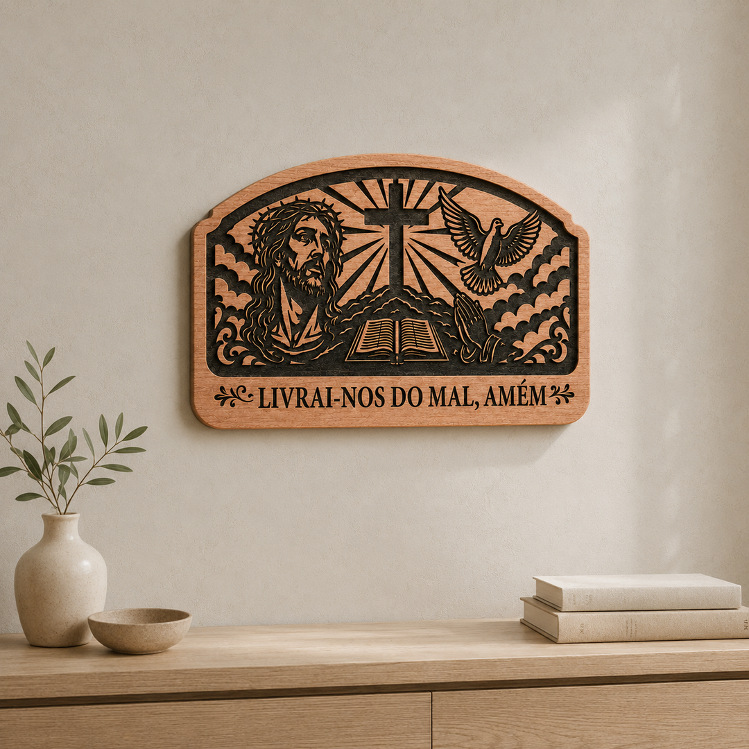 Placa Decorativa Religiosa Entalhada
